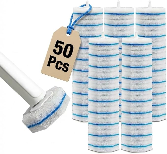 50 PCS Toilet Brush Heads Wand Refills Compatible with Most Wand Starter Kit Disposable Scrubber Brush Refills for Disposable Toilet Bowl Cleaning System