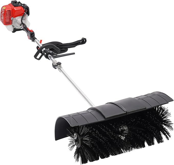 52CC Gas Power Sweeper Outdoor Handheld Sweeper Artificial Grass Broom 1700W Single Cylinder 2 Stroke 2.3HP 1.8M Engine Brush Lawn Garbage Sweeper Broom Driveway Cleaner Tools