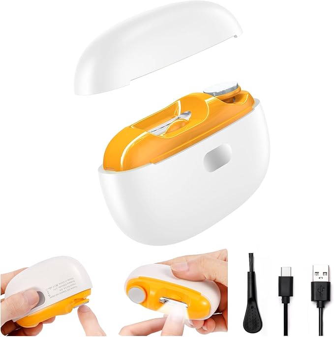 Electric Nail Clipper 2 in 1 Nail Care Tool with Filing Function Safe &amp Gentle Nail Trimmer with LED Light Quiet and Effortless Rechargeable for Adults &amp Seniors (White)