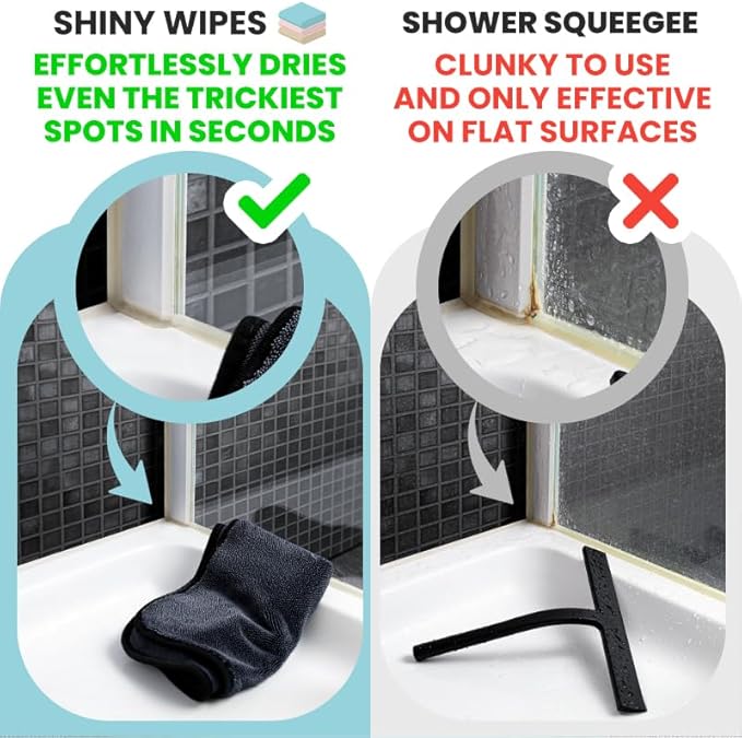 Shiny Wipes XL Drying Towel The Original Ultra Absorbent Twisted-Loop Design Streak-Free Drying Towel Shiny Wipes Shower Cleaning Cloths (4 Towel)