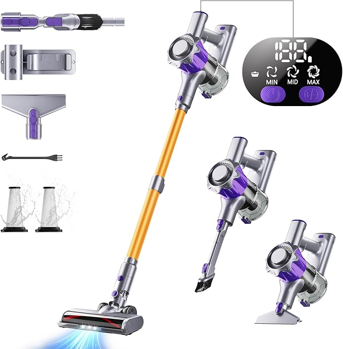 Cordless Vacuum Cleaner 450W 50Kpa Powerful Stick Vacuum Up to 70Mins Rechargeable Battery Vacuum Cleaners for Home Anti-Tangled Lightweight Handheld for Hardwood Floor Carpets Pet Hair