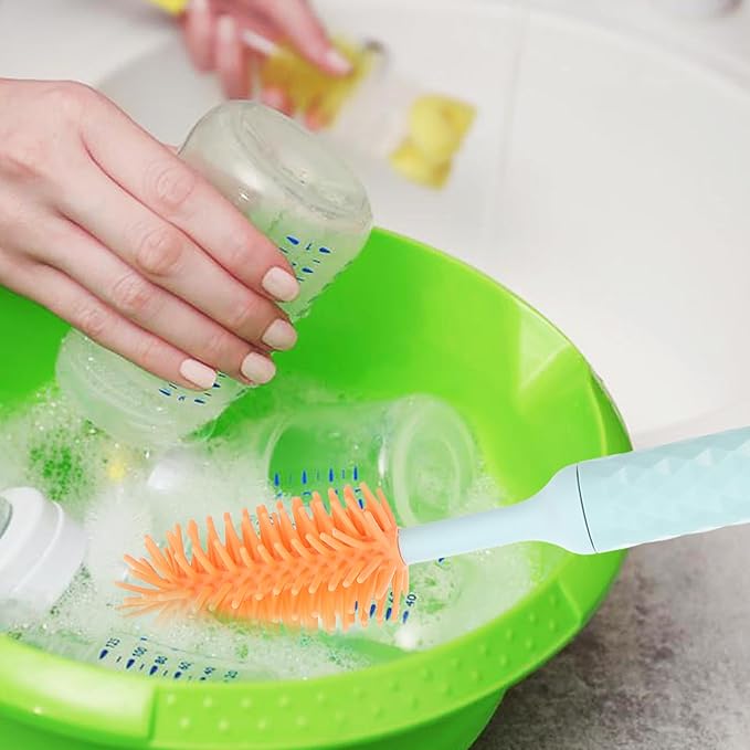 Electric Bottle Cleaning Brush Set with Silicone Nipple Brush 360° Rotatable Detachable Automatic Milk Bottle Cleaner for Feeding 3pcs Blue Kit