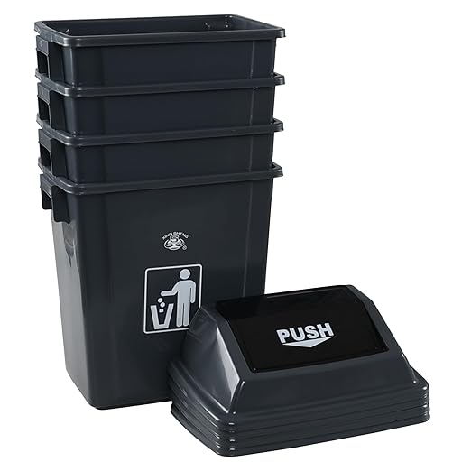 6 Gallon Plastic Swing Top Garbage Can 4 Pack Kitchen Trash Bins with Swing Lid Gray