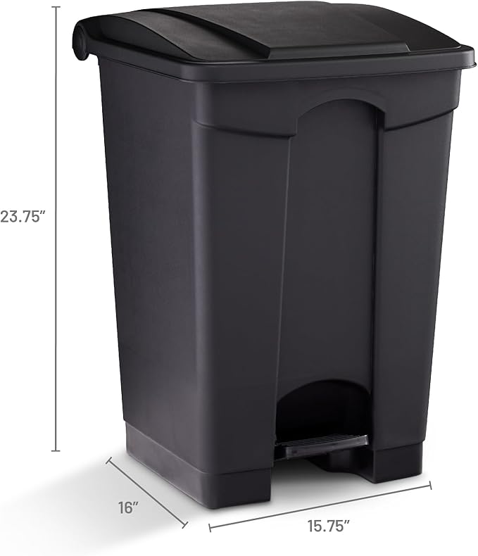 Safco Plastic Step-On Trash Can for Hands-Free Disposal Great for Home and Commercial Use 12 Gallon Black (9925BL)