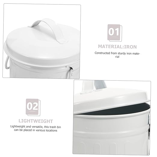 STOBOK Metal Desktop Storage Bucket Small Trash Can Lid Office Wastebasket for Living