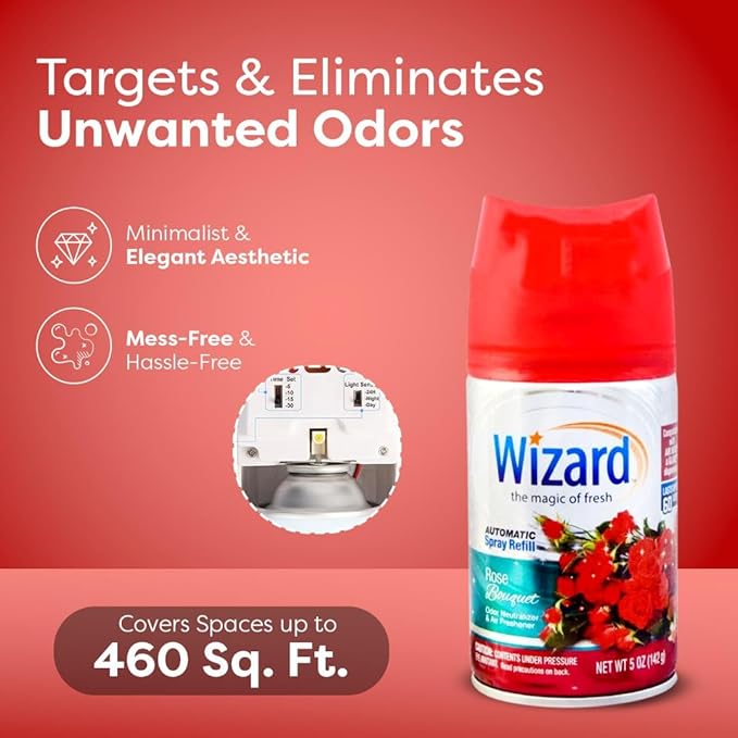 12 WIZARD AUTOMATIC SPRAY REFILLS 5 oz ROSE BOUQUET
