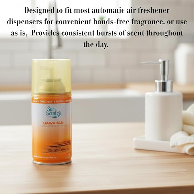 1 - (5 Pack) Hawaiian Mist Automatic Air Freshener Refills – 4.5 oz Each – Compatible with Automatic Spray Dispensers – Tropical Scent Room Freshener for Home Bathroom Office Dorm
