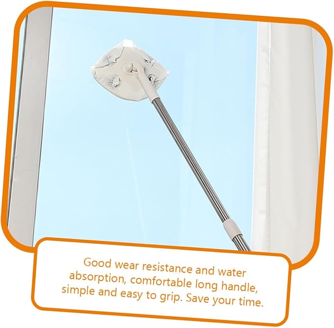 Rotatable Household Dust Mop with Retractable Handle Triangle Microfiber Cleaning Pad Replacement No-wash Hands-Free Floor Dusting Mop for Home Use