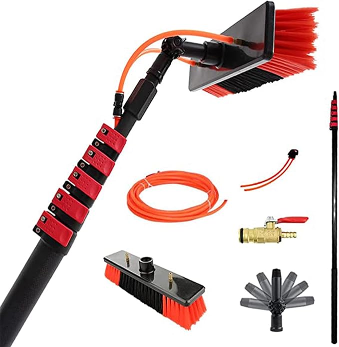 Window Cleaning Rod 3.6-12 M Water Fed TelescopicBrush.Water/Hose Delivery Pole Window Cleaning Brush Unit Telescopic Window Cleaning Kit (5.4M/18FT)
