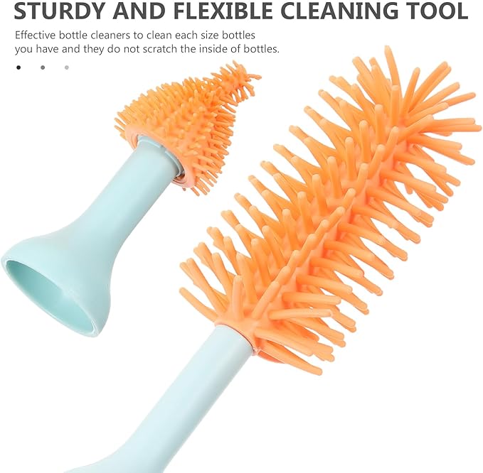 MERRYHAPY Electric Silicone Bottle Brush Set with 360° Detachable Cleaning Head Electric Glass Cup Cleaner for Feeding Bottles Blue 3pcs Kit for Home and Travel