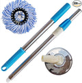 Spin Mop Replacement Handle 47.6-inch 360 Degrees Rotating Telescopic Replacement Mop Stick with a Robust Stainless Steel Disc for Spin Mop Bucket Cleaning System (Stainless Steel DiscBlue)