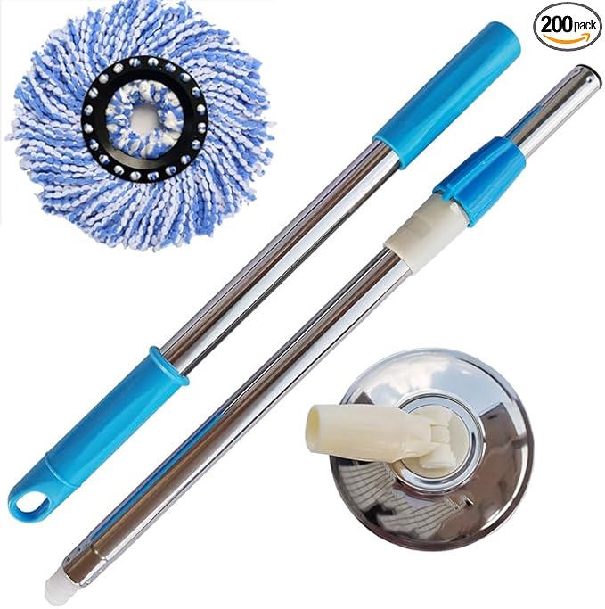 Spin Mop Replacement Handle 47.6-inch 360 Degrees Rotating Telescopic Replacement Mop Stick with a Robust Stainless Steel Disc for Spin Mop Bucket Cleaning System (Stainless Steel DiscBlue)