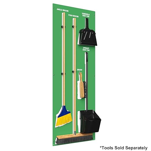 Clean &amp Sweep 5S Shadow Board/Wall Mount Broom Holder 68 x 30 Board 5S Cleaning Station - Board Only Tools Sold Separately Made in The USA by AccuformNMC Green/White PSB714GNWT