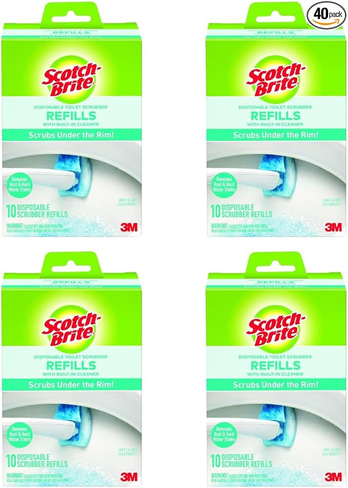 Scotch-Brite Disposable Toilet Scrubber Refills Removes Rust &amp Hard Water Stains 10 Disposable Refills Blue - (4-Pack)