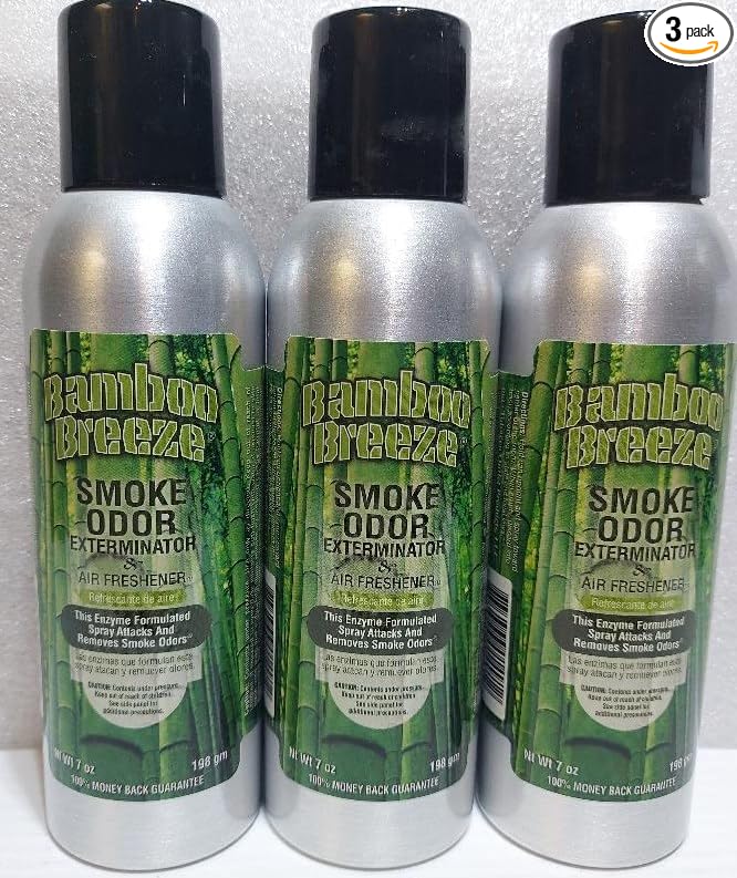 Smoke Odor Exterminator 198 gm/ 7 oz Large Spray Bamboo Breeze 7oz Can 3 Pack.