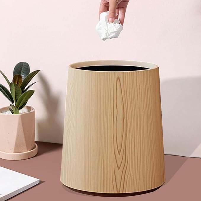 Trash Bin Wastebasket Removable Inner Portable Modern Paper Basket Bathroom Trash Can for Office Laundry Kitchen Restroom M Wood