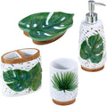 Avanti Linens - Accessory Set Resin Tumbler Toothbrush Holder Soap Dish &amp Lotion Pump/Soap Dispenser Tropical Bath Decor (Viva Palm Collection White)