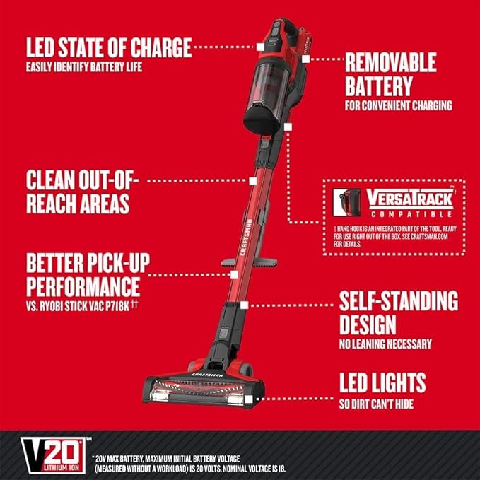 CRAFTSMAN V20 Cordless Stick Vacuum Kit Removable Battery Included (CMCVS001D1)