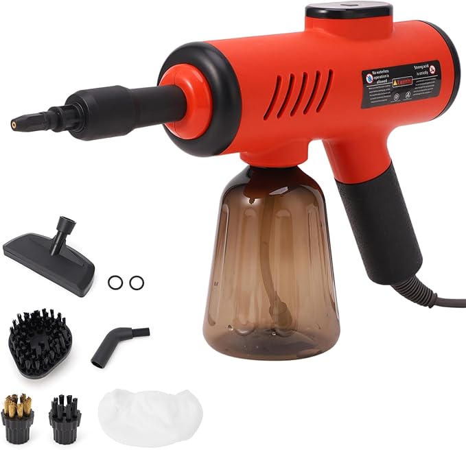 Handheld Steam Cleaner 1500W Portable Multi Purpose High Pressure Steamer with Digital Display 3 Adjustable Levels for Kitchen Bathroom Floors Car Detailing Outdoor Use (Red US Plug 110V)
