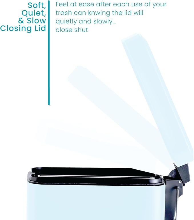 Home Zone Living 1.3 Gallon Small Bathroom Trash Can with Lid and Step Pedal Stainless Steel Wastebasket with Slim Design for Home and Office Matte Powder Blue 5 Liters