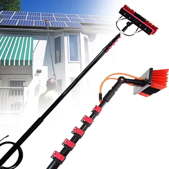 Glass Cleaning Brush Home Water Fed Telescopic Pole Kit Solar Panel Brush Rotating for Photovoltaic PanelWindow Cleaning Pole Window Cleaning Brush Equipment Window Cleaner Kit Water/Hos