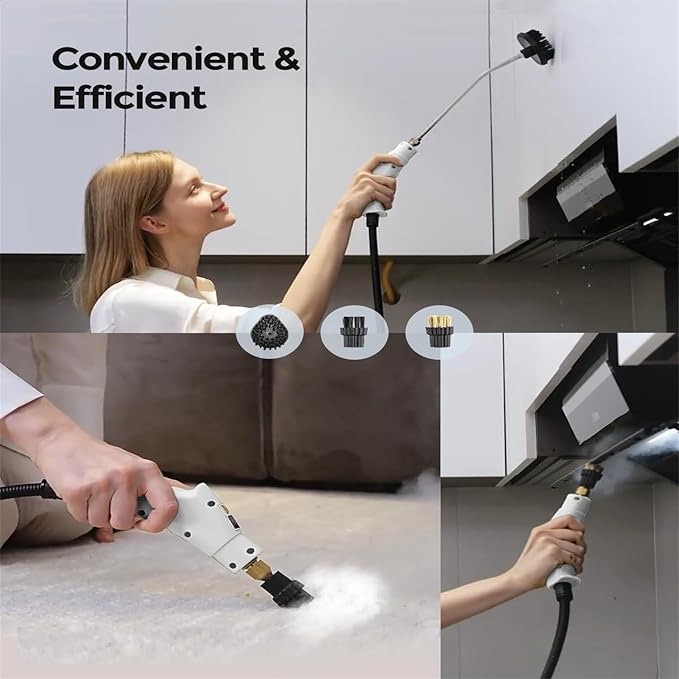 Steam Cleaner 1600W High Pressure Handheld Steamer 6-Gears Adjustable Portable Steam Cleaning Machine with 3 Brushesfor Kitchen Bathroom Car Grout and TileWhite