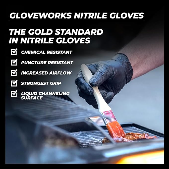 GLOVEWORKS Green Nitrile Gloves 8 Mil Disposable Heavy Duty Raised Diamond Texture Latex Free Industrial Mechanic Glove