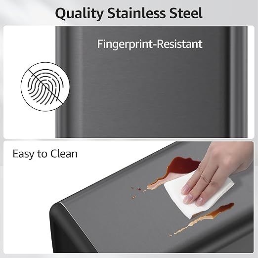 Mbillion 4Gal/15L Open top Trash Can with Removable Inner Bucket Small Waste Basket Stainless Steel Metal Trash Can for Bathroom OfficeBrushed Black