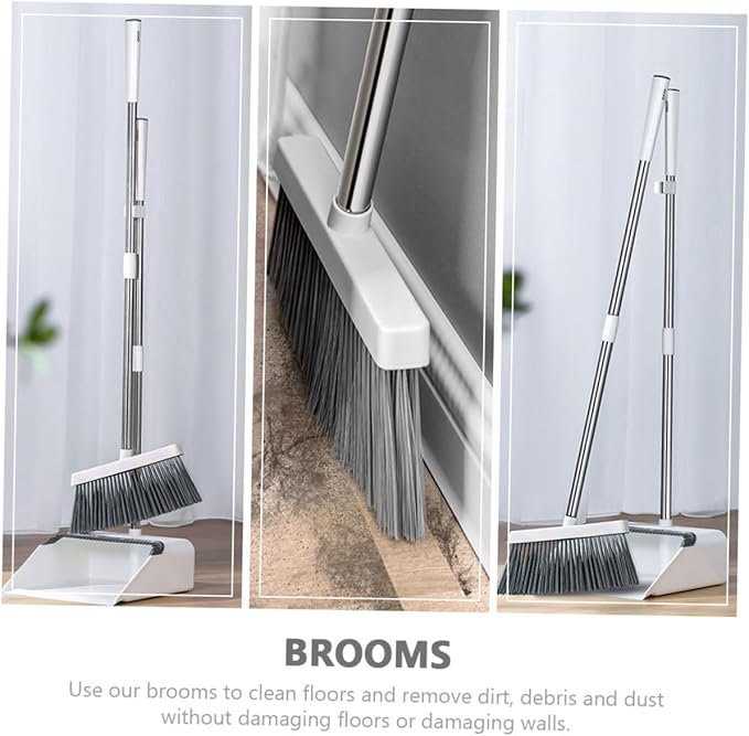 Beaupretty Broom and Dustpan Set with Ergonomic Handle for Effortless Home Cleaning Lightweight and Flexible Bristles for Indoor and Outdoor Use for Kitchens Garages and More