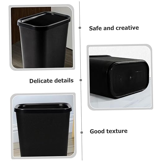 Thickened Plastic Trash Can No Lid Garbage Container for Household Waste Storage Black Wastebasket for Bathroom Bedroom Office Use