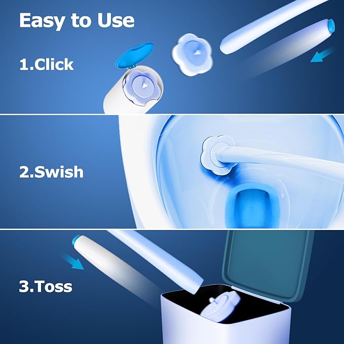 Disposable Toilet Brush: Toilet Bowl Brush and Holder Set with 24 Wand Refills Upgraded Handle 2X Cleaners Toilet Cleaning System with Storage Caddy for Sink Bathtub Floor Drain (2 Sets Blue)
