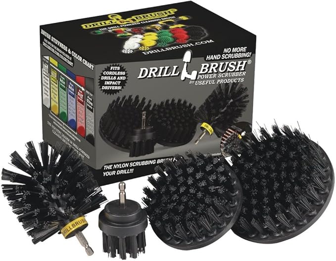 Drillbrush BBQ Grill Cleaning Kit - Safe Nylon Grill Brush | Drill Brush Set - Ultra Stiff Power Scrubber Attachments for Loose Paint De-Scaling Rust and Graffiti Removal on Stone Brick and Masonry