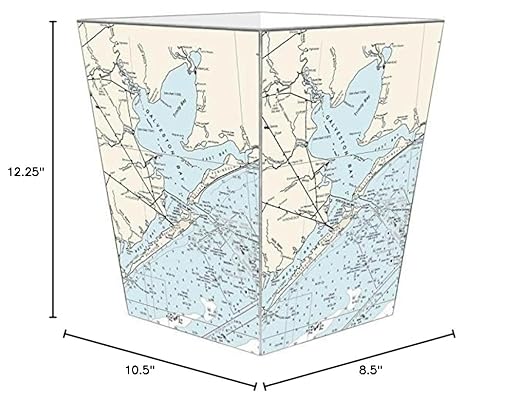 Marye-Kelley- Galveston Bay Nautical Chart Wastepaper Basket Wastebasket Decoupage Wood Decorative Wastebasket for Kitchen Bathroom Bedroom Living Room Handmade Made in The USA