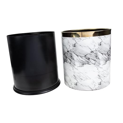 Marble Pattern Round Plastic Trash Can for Office and Home Compact Garbage Wastebasket with Mouth Versatile Space Bin for Bathroom Cabinet Under Sink Use