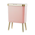 Procade Bathroom Trash Can with Lid 4 Gallon Pink Garbage Can Tall Plastic Trash Bin with Push Button Slim Gold Trash Can Waste Basket for Room BedroomOfficeKitchen