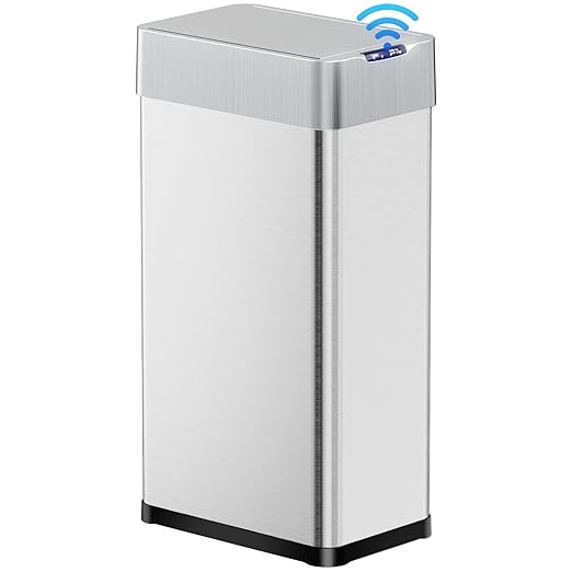 TLSUNNY 21.1 Gallon Automatic Trash Can Stainless Steel Motion Sensor Garbage bin Smart Trash Can W/Butterfly Lid Bag Retainer Ring and Display Light for Living RoomKitchenOffice (Silver 80L)