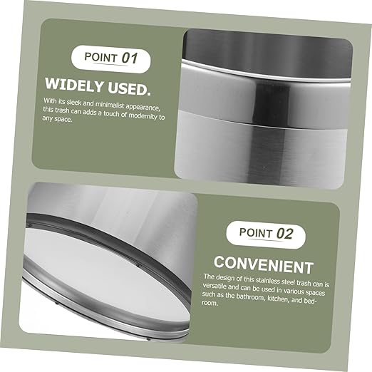 OUNONA Stainless Steel Bathroom Garbage Can Wastebasket for Home Office Dorm and Restaurant Sleek Modern Design for Efficient Waste Management Easy to Clean