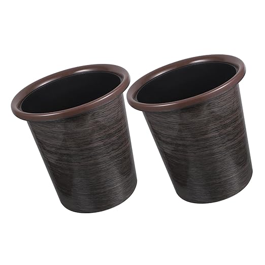 2pcs Modern Kitchen Trash Cans Press Lid Wood Grain Waste Bins Decorative Practical Waste Baskets