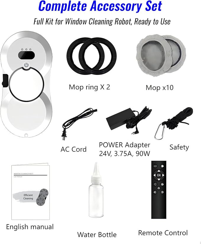 Window Cleaning Robot Automatic Window Cleaner with Water Spray for Windows/Tiles/Class Door 5600Pa Suction Power AI Path Planning Remote Control