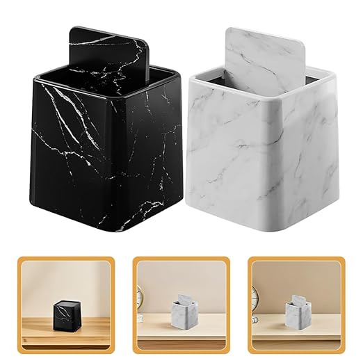 Cabilock 2Pcs Marble Trash Can with Swing Lid Stylish Wastebasket for Kitchen Bathroom Bedroom and Office Compact Imitation Marble Design for Changes