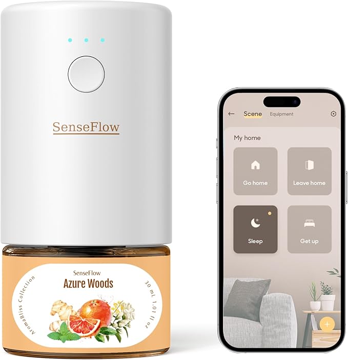 SF101S Smart Wi-Fi Waterless Plug-In Air Freshener 100% Plant-Based Ultrasonic Diffuser Adjustable 120-Day Scent Air Mist Covers 100㎡ for Home Hotel-Azure Woods