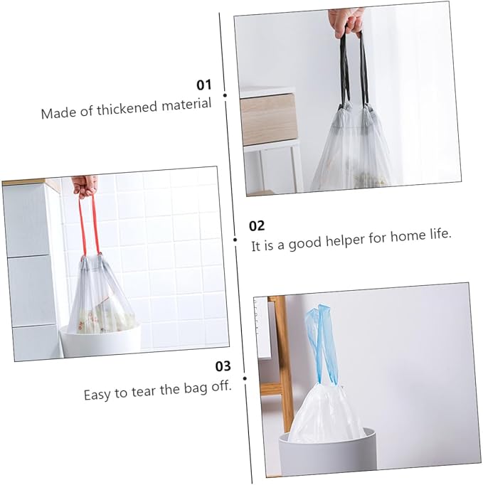 Disposable Drawstring Trash Bags 90pcs Portable Garbage Bags with Handles Gray and White Color Random Suitable for Kitchen Bathroom Car Use Random Color
