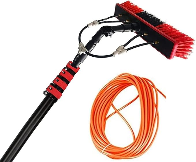 Water-Fed Pole Telescopic Window Cleaner Conservatory Roof Cleaner Water-Fed Extendable Brush Window Clean Kit Roof Cleaning Tools with 20M Water Supply Hose(20FT/6M)