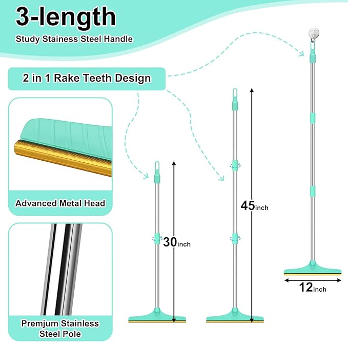 Carpet Rake for Pet Hair Removal - 45 Adjustable Long Handle Carpet Rake Reusable Pet Hair Removal Tool Kit Cat Dog Fur Rakes Scraper Carpet Broom for Carpets