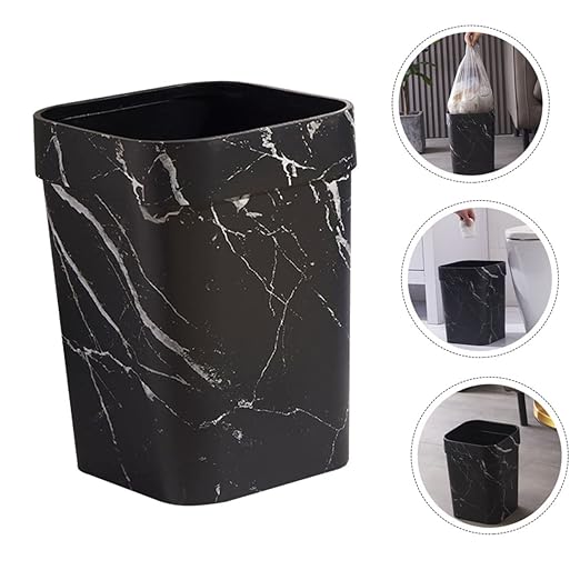 Mobestech Marble Pattern Square Trash Can Lidless Wastebasket for Home Office and Bathroom Design Stylish Marble Finish Space Saving Garbage Bin