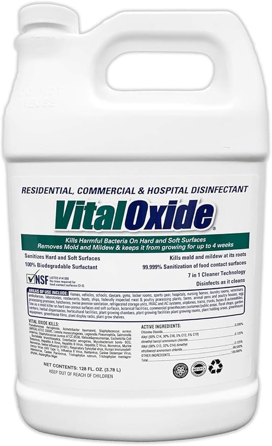 Vital Oxide Disinfectant Deodorizer Cleaner Food-Contact Sanitizer Virucide – (EPA registration #82972-1) – Kills Mold &amp Mildew Eliminates Odors-1 Gallon