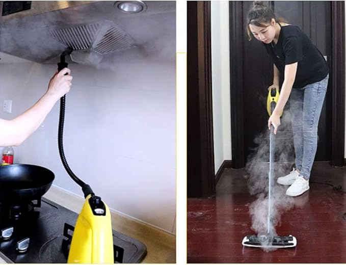 CGOLDENWALL Steam Cleaner Handheld Pressurized High Temperature Cleaning Machine Chemical Free Steamer for Cleaning Floors Kitchen Toilet 1500W (Yellow With floor brush)