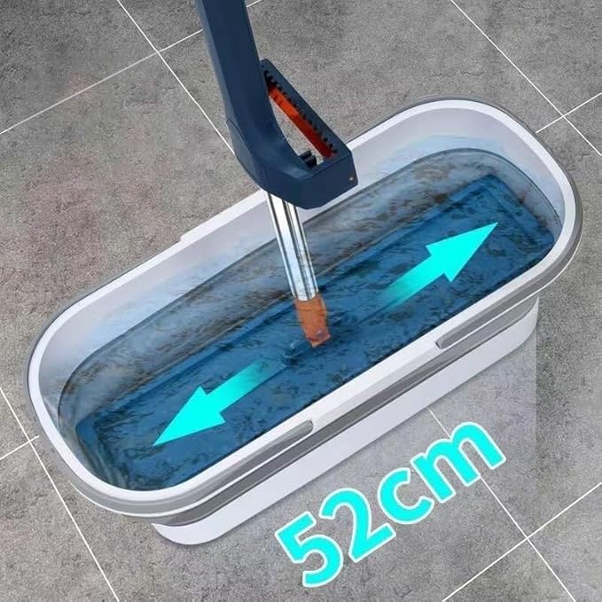 2024 New Large Flat Mop for Wet and Dry Use 54 Adjustable Stainless Steel Long Handle with 2 Washable Microfiber Pads 360 Rotating Dust Mop 12027(White Bucket)