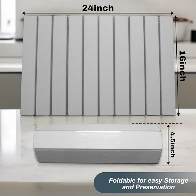AIFLM Large Stone Dish Drying Mats for Kitchen Counter  Quick Dry Absorbent Collapsible Dish Drying Mat 24”(L)x16”(W) Diatomaceous Earth Mats for Dishes Bottles CupsMatch Any Countertop