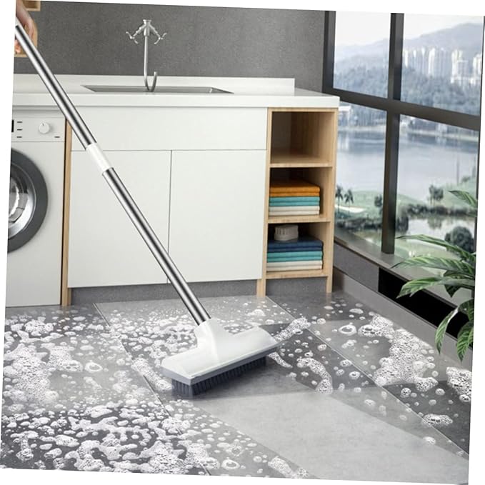 BESTYASH Long Handle Bathroom Floor Scrubber Brush with Hard Bristles and Scraper Cleaning Area Tile and Grout Brush for Efficient Home Cleaning
